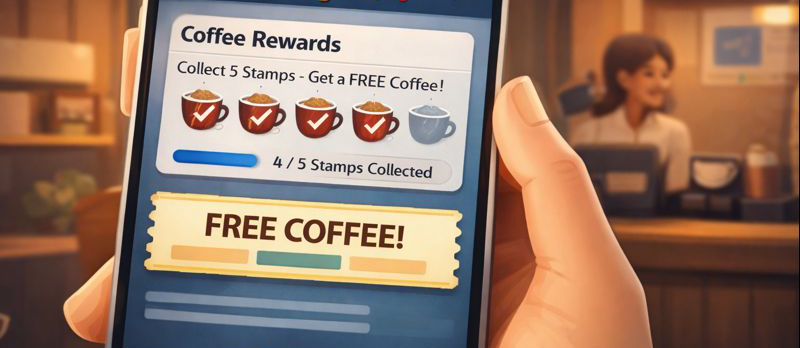 Digital stamp card app interface for UK businesses